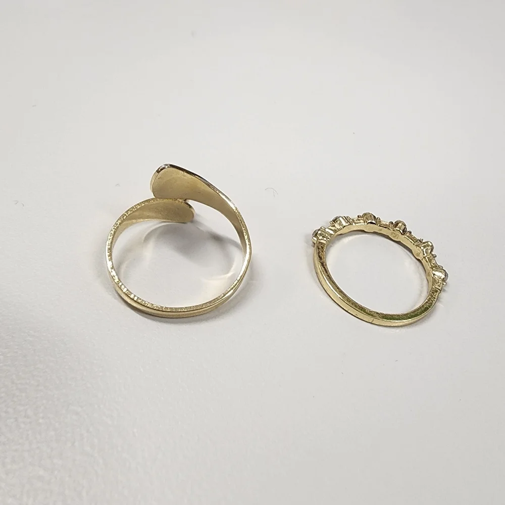 Sz 7 Gold Bypass Wrap Birthstone Name Ring & Bezel-Set Bubble Eternity Band Set